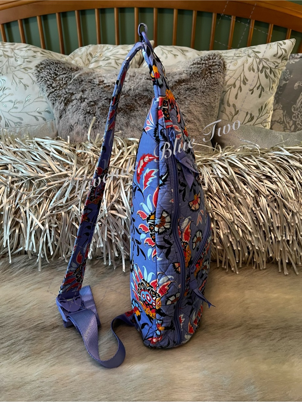VERA BRADLEY Mural Garden Essentials Lighten Up Sling Lavender Purple Orange Flo - Picture 7 of 14